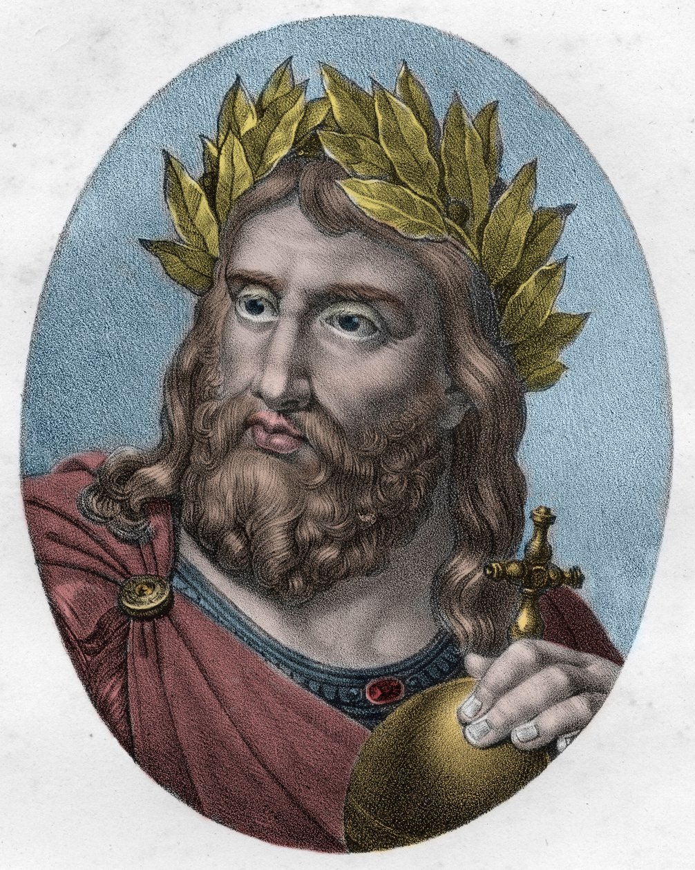 Retrato de Carlos Magno (Carlos I chamado o Grande, Carolus Magnus, 742-814), Rei dos Francos - Carlos o Grande, Rei dos Francos - gravura de Unknown artist