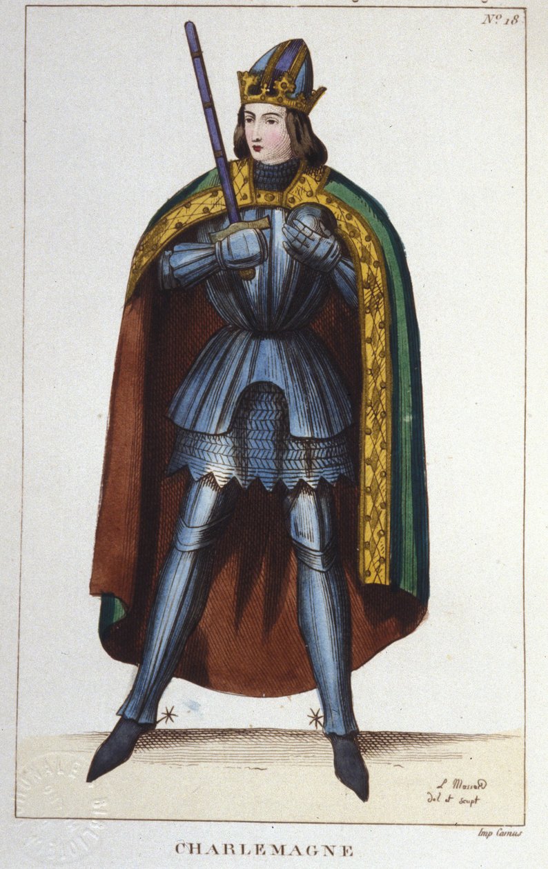 Retrato de Carlos Magno ou Carlos I o Grande (742 - 814) Rei dos Francos gravado em 1830 de Unknown artist