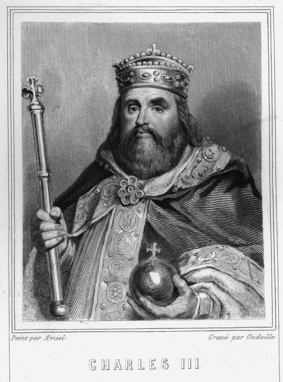 Retrato de Carlos III (839 - 888), Imperador do Ocidente (881 - 887) e Regente da França (884 - 887) - em “Histoire des Français” de Lavallée, gravura, sd. de Unknown artist