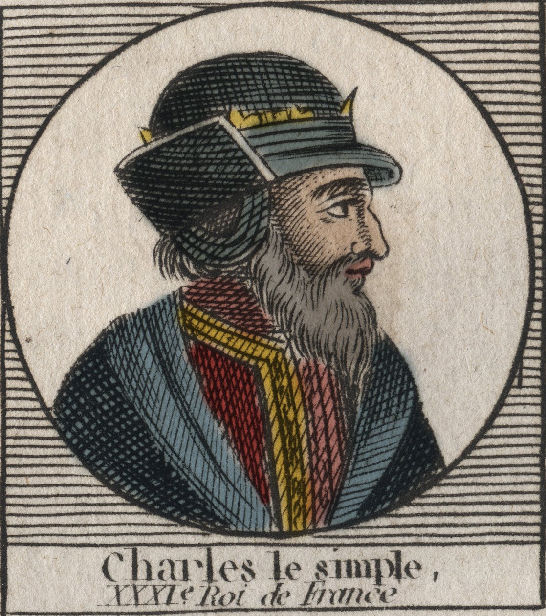 Retrato de Carlos III diz o Simples (879-929) rei dos Francos - CHARLES III (879-929) - Carlos o Simples - Rei da França, 893-923 - gravura de "Instruction sur l
