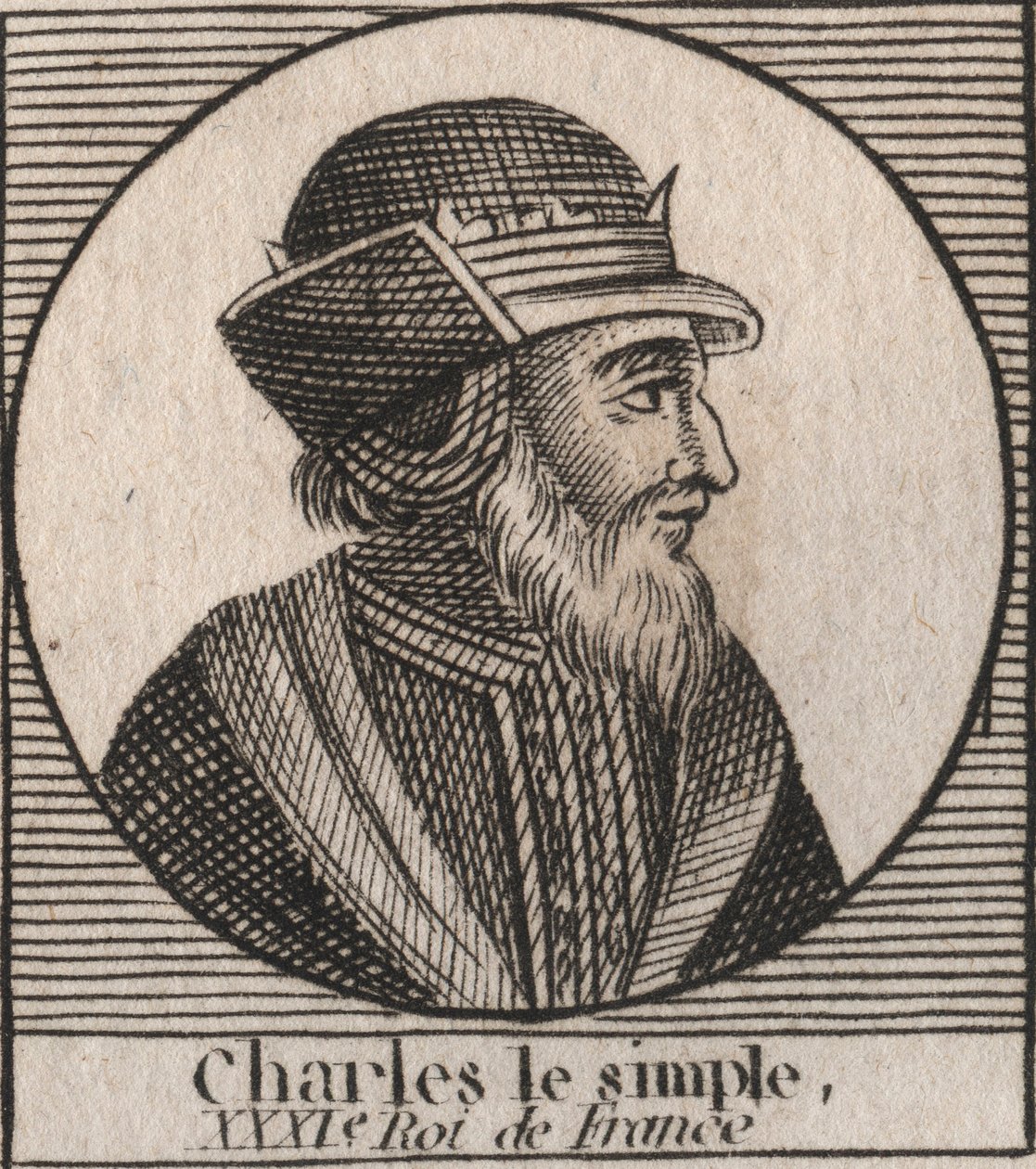 Retrato de Carlos III diz o Simples (879-929) rei dos Francos - CHARLES III (879-929) - Carlos o Simples - Rei da França, 893-923 - gravura de "Instruction sur l