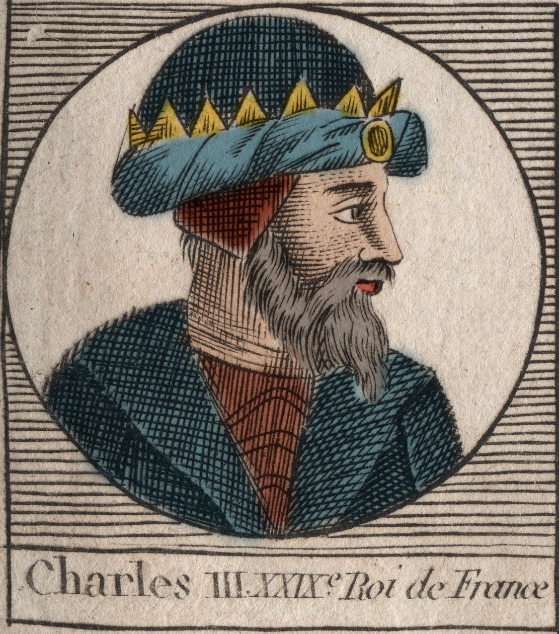 Retrato de Carlos III diz o Simples (879-929) rei dos Francos - CHARLES III (879-929) - Carlos o Simples - Rei da França, 893-923 - gravura de "Instruction sur l