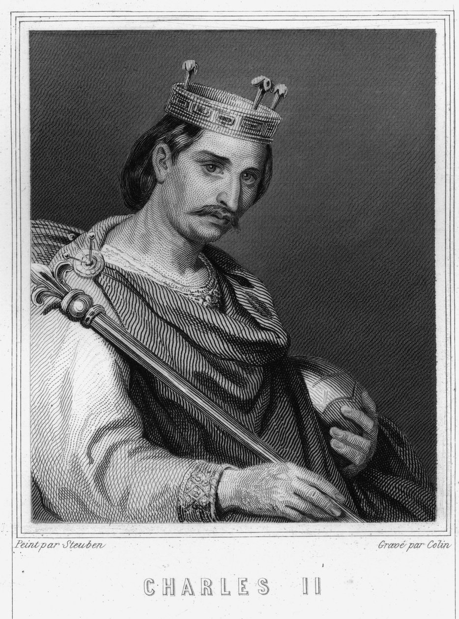 Retrato de Carlos II o Careca (823 - 877), Rei de França - em "Histoire des Français" de Lavallée, gravura, sd. de Unknown artist