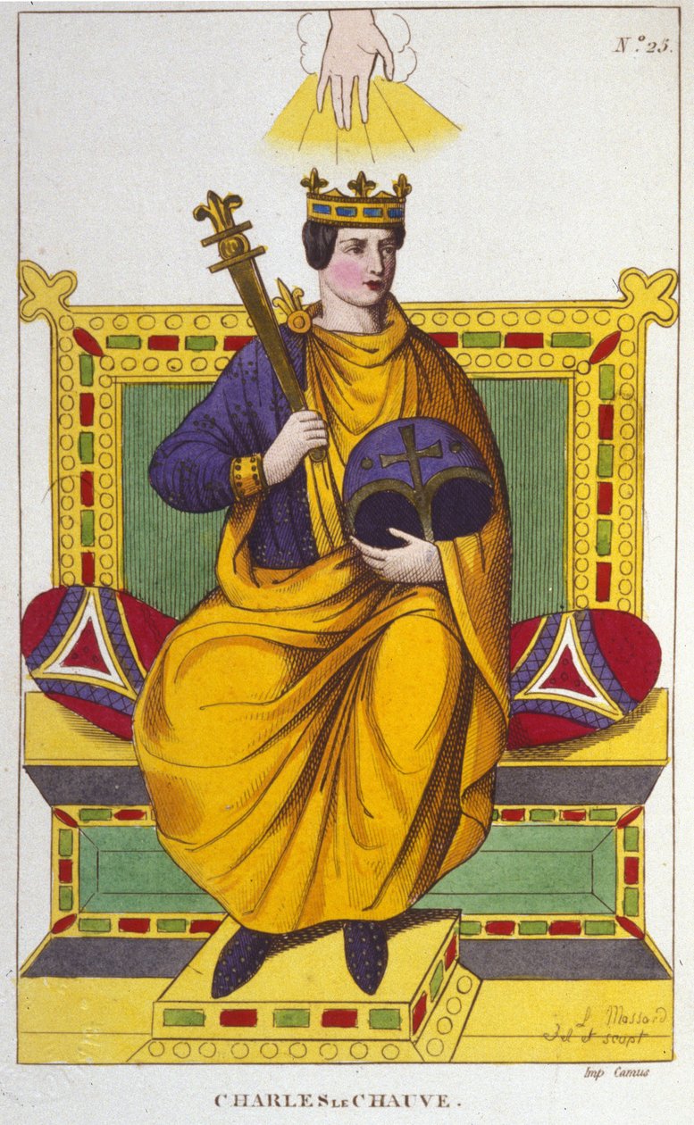 Retrato de Carlos II, o Careca (823 - 877), gravura do Rei de França de 1830 de Unknown artist