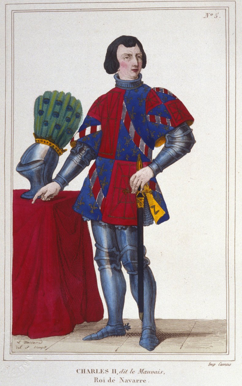 Retrato de Carlos II, o Mal (1332 - 1387). Rei de Navarra - Espanha de 1349 a 1387. Gravura a partir de 1830. de Unknown artist