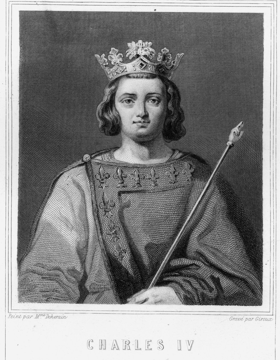 Retrato de Carlos IV o Bel (1294 - 1328), Rei de França - em "Histoire des Français" de Lavallée, gravura, sd. de Unknown artist