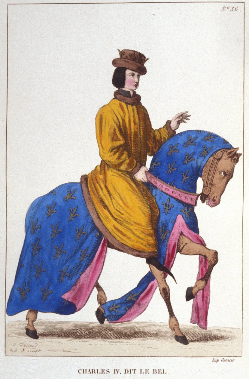 Retrato de Carlos IV a Bel (c. 1294 - 1328), gravura Rei de França e Navarra 1830 de Unknown artist