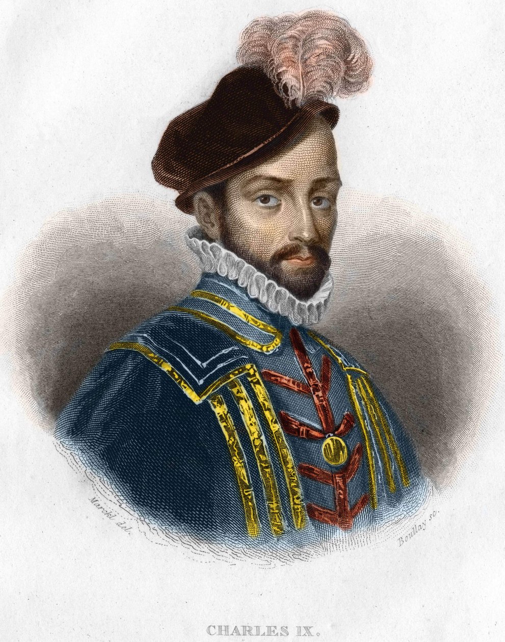 Retrato de Carlos IX (1550 - 1574), gravura do Rei de França do século XIX de Unknown artist