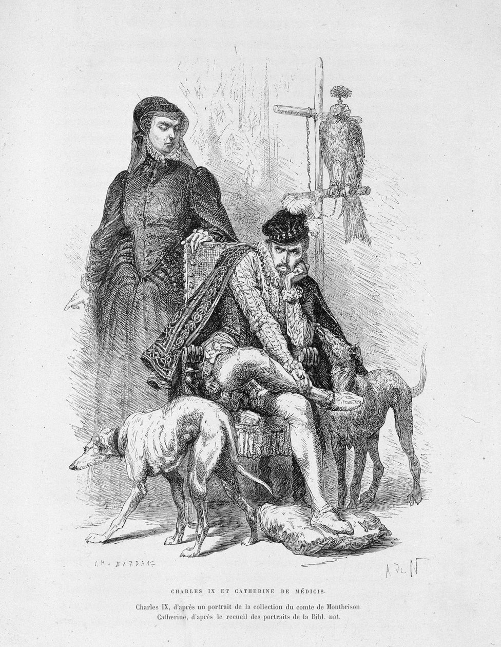 Retrato de Carlos IX e Catarina de Medici (Caterina de Medici) - in "Histoire de France" de Guizot de Unknown artist