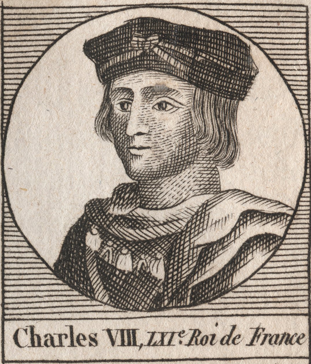Retrato de Carlos VIII (1470-1498) Rei francês da Dinastia Valois - Carlos VIII (1470-98) Rei da França - gravura de "Instruction sur l