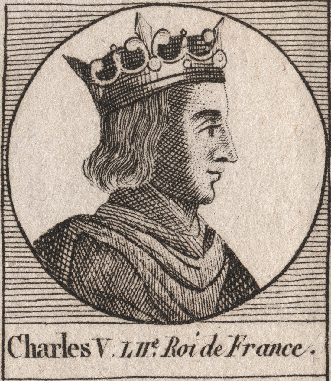 Retrato de Carlos V o Sábio (1338 - 1380) - Carlos V o sábio ou Carlos V o Sábio, Rei de França da Casa de Valois - gravura de "Instruction sur l