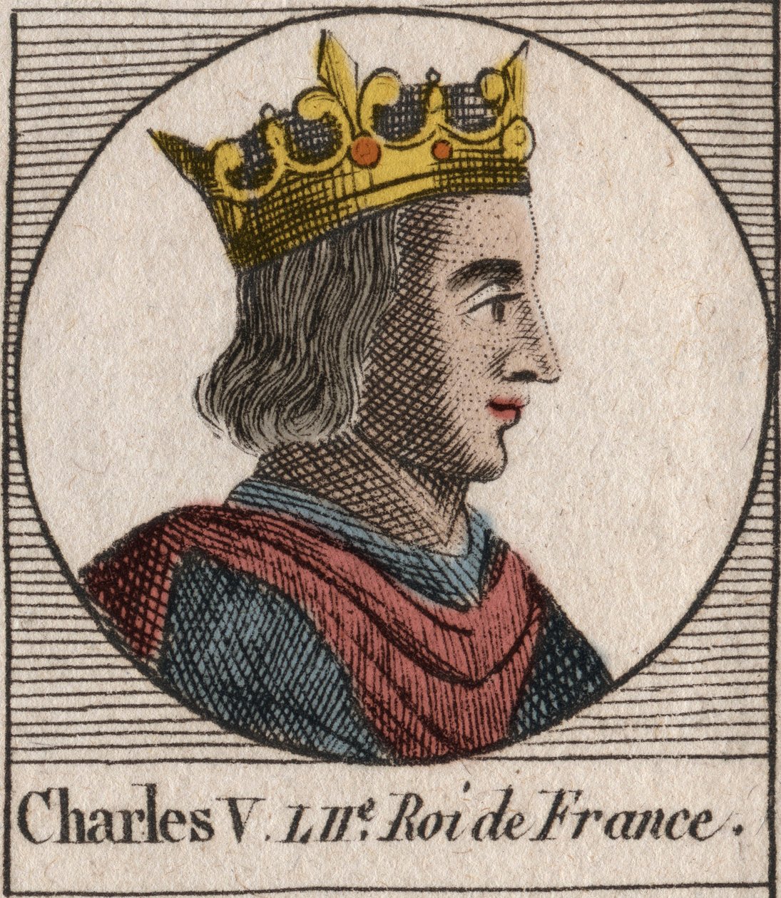 Retrato de Carlos V o Sábio (1338 - 1380) - Carlos V o sábio ou Carlos V o Sábio, Rei de França da Casa de Valois - gravura de "Instruction sur l