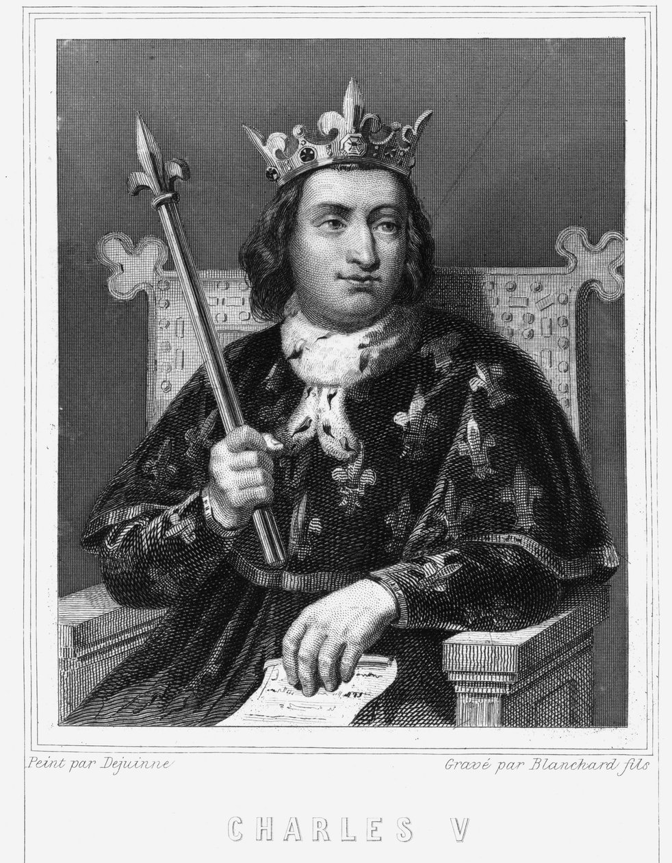 Retrato de Charles V the Sage (1338 - 1380), Rei da França - em "Histoire des Français" de Lavallée, gravura, sd. de Unknown artist