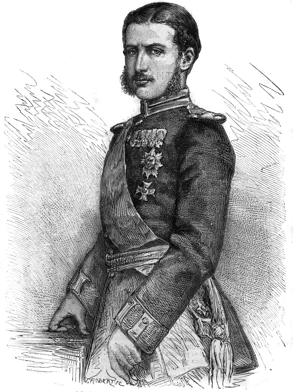 Retrato de Carlos de Hohenzollern (1839-1914), príncipe reconquistador da Roménia, então rei Carlos I (Carol I) - Gravura no "The Illustrous Journal" de Unknown artist