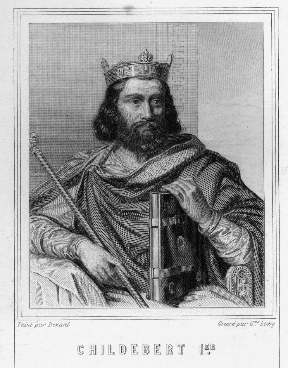 Retrato de Childebert I (c. 495 - 558), Rei de Paris - em "Histoire des Français" de Lavallée, gravura, sd. de Unknown artist