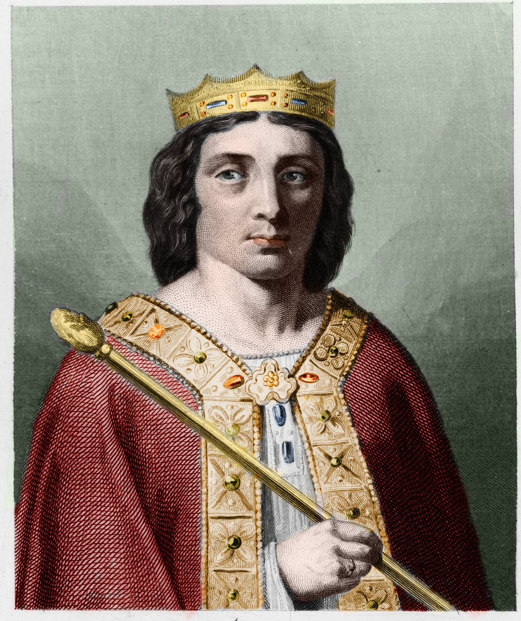 Retrato de Childeric II (v. 653 - 675), Rei da Austrália - em "Histoire des Francais" de Lavallee, gravura, sd. de Unknown artist