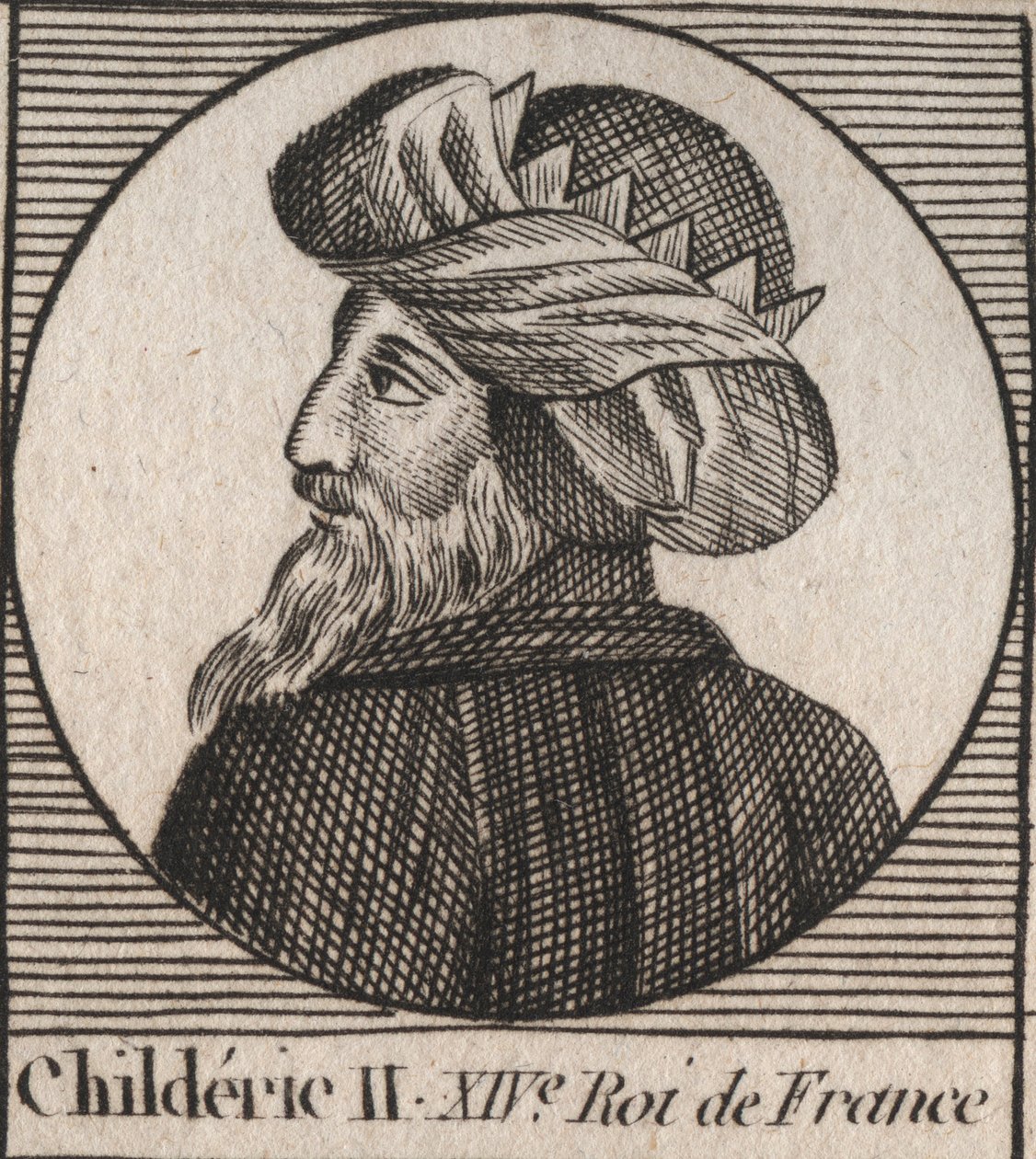 Retrato de Childeric II, Rei dos Francos de 670 a 673 - CHILDERIC II 655-675 Rei merovíngio de França e Austrália - gravura de "Instruction sur l