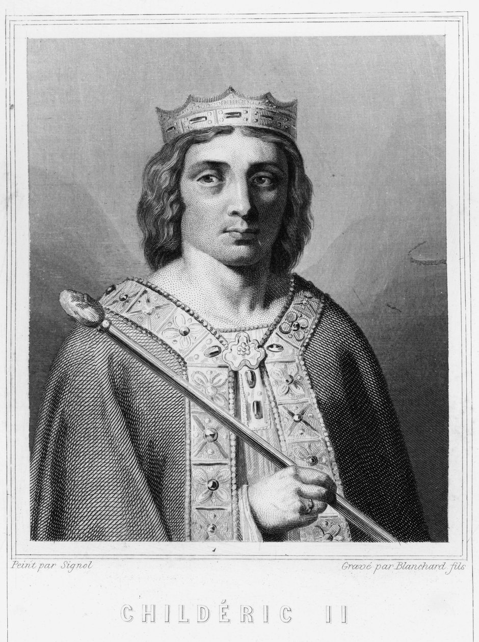Retrato de Childeric II (v. 653 - 675), Rei da Austrásia - em “Histoire des Français” ”de Lavallée, gravura, sd. de Unknown artist