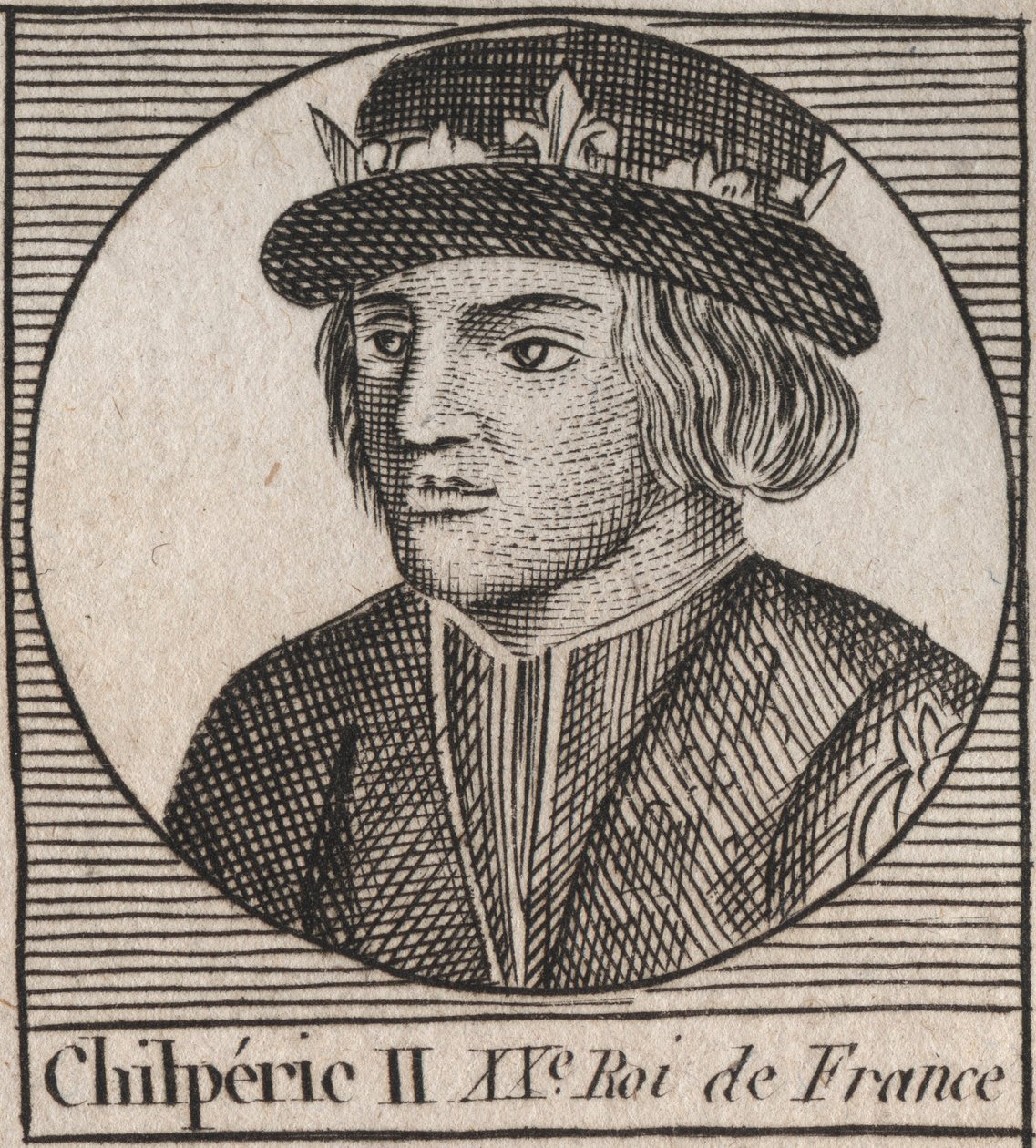 Retrato de Chilperic II (c. 670 - 721), Rei de Neustria - CHILPERIC II rei dos Francos - gravura de "Instruction sur l