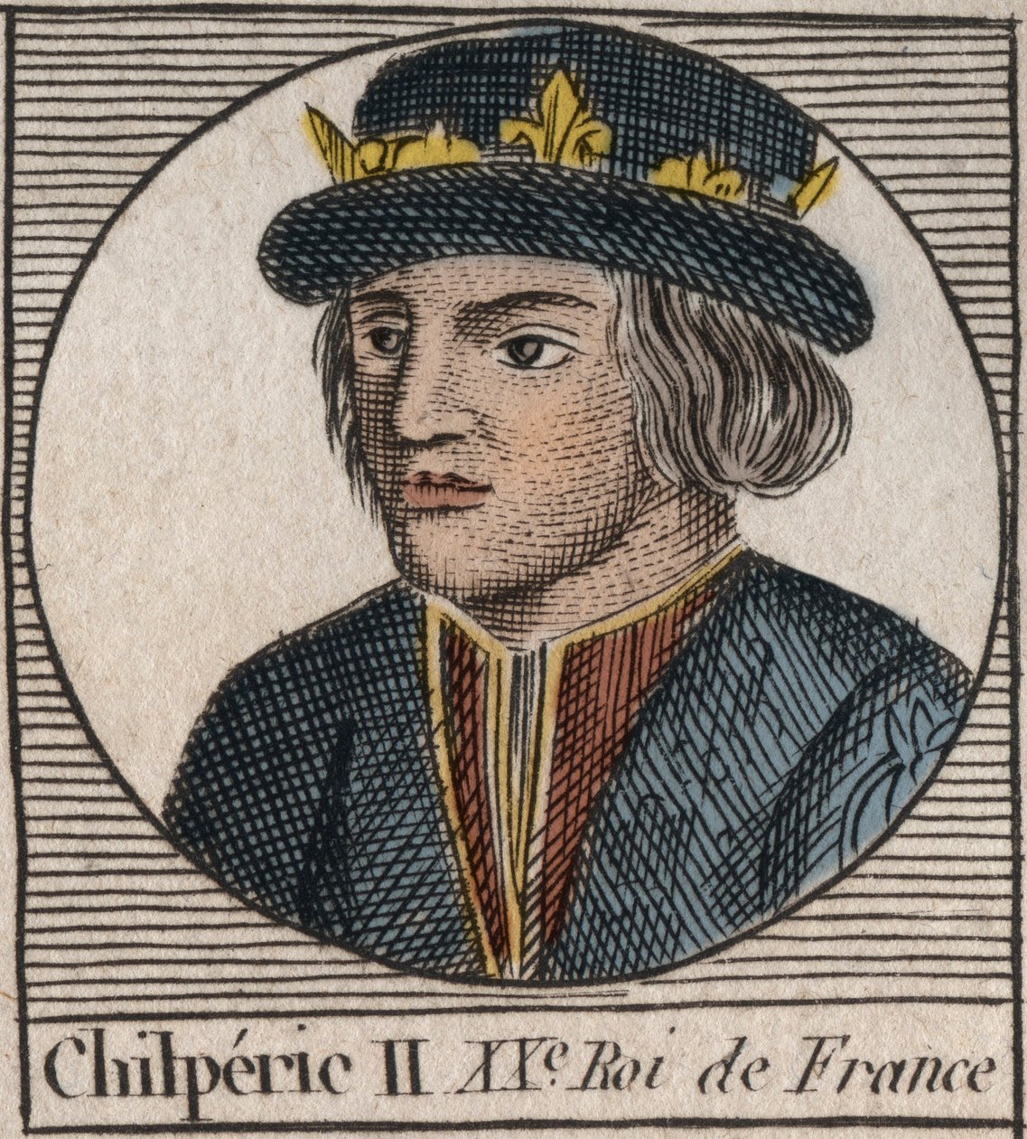 Retrato de Chilperic II (c. 670 - 721), Rei de Neustria - CHILPERIC II rei dos Francos - gravura de "Instruction sur l
