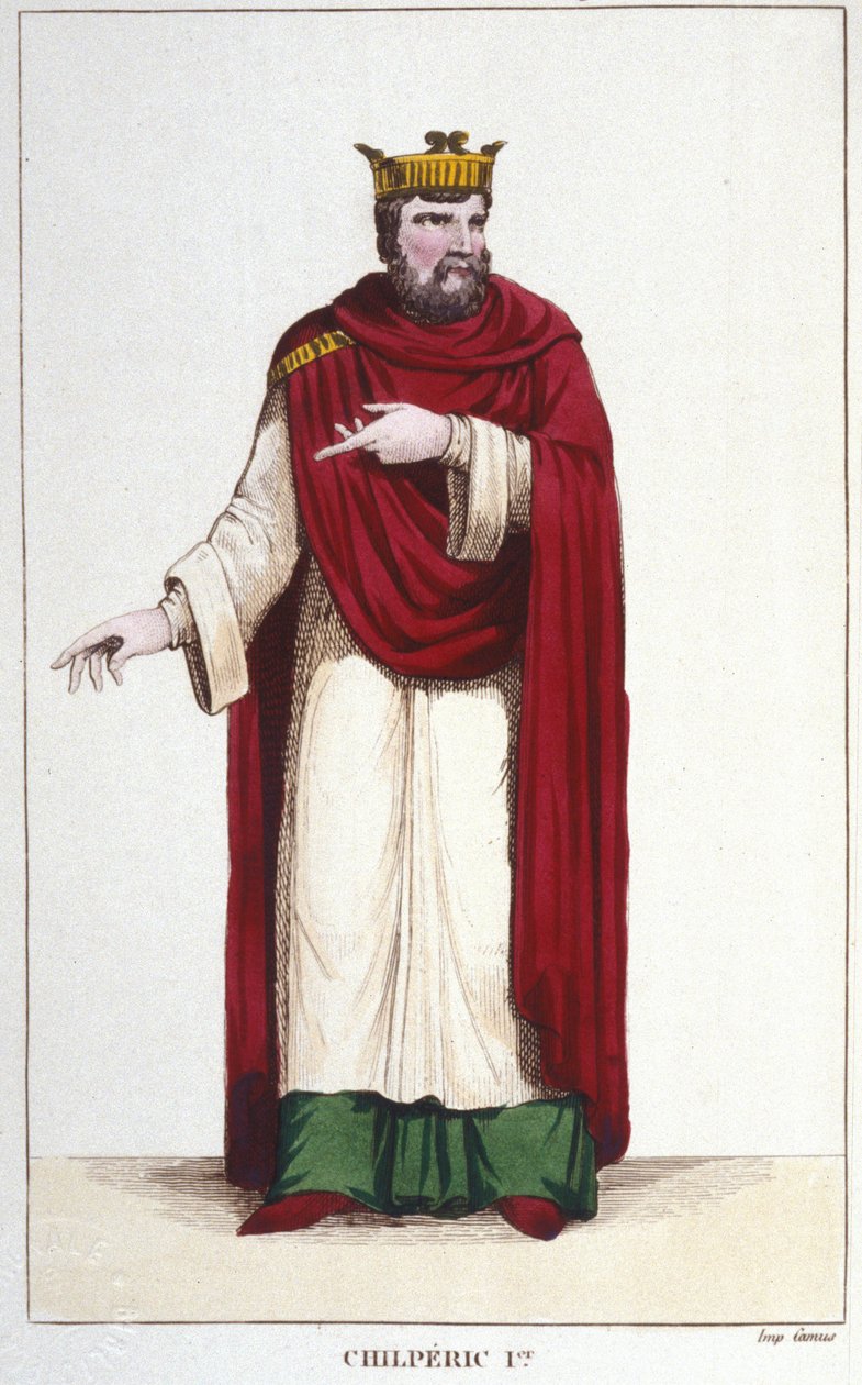 Retrato de Chilperic I (539 - 584), gravura Rei de Neustria 1830 de Unknown artist