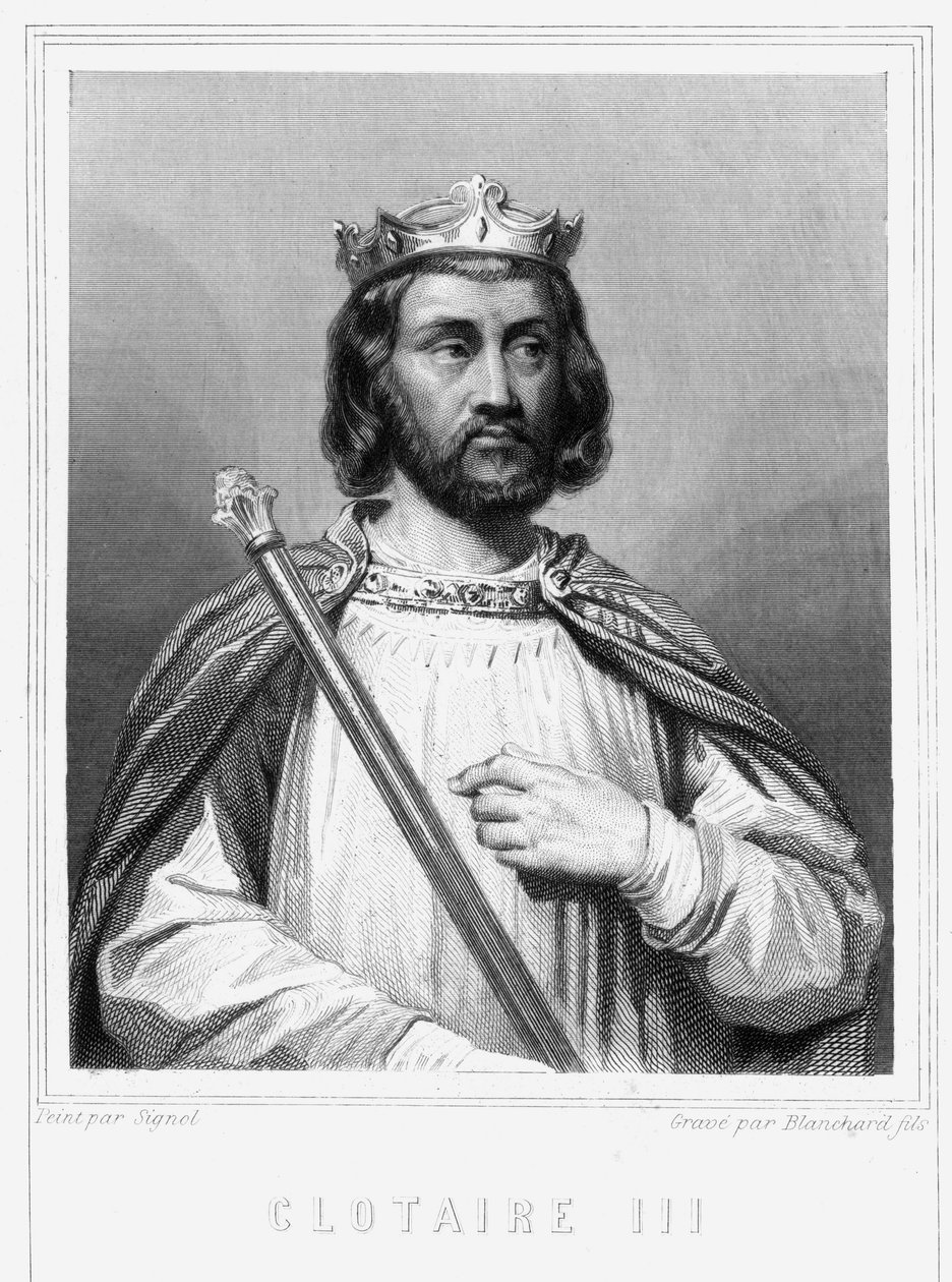 Retrato de Clotaire (Clothaire) III (652 - 673), Rei de Neustria e Borgonha - em “Histoire des Français” ”de Lavallée, gravura, nd. de Unknown artist