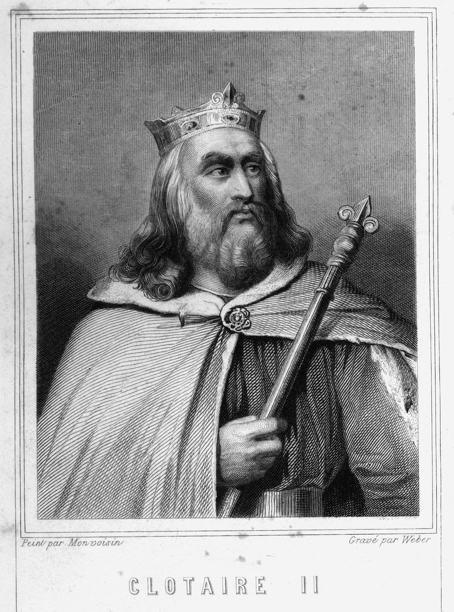 Retrato de Clotaire (Clothaire) II (584 - 628), Rei de Neustria e Rei dos Francos - em "Histoire des Français" de Lavallée, gravura, sd. de Unknown artist