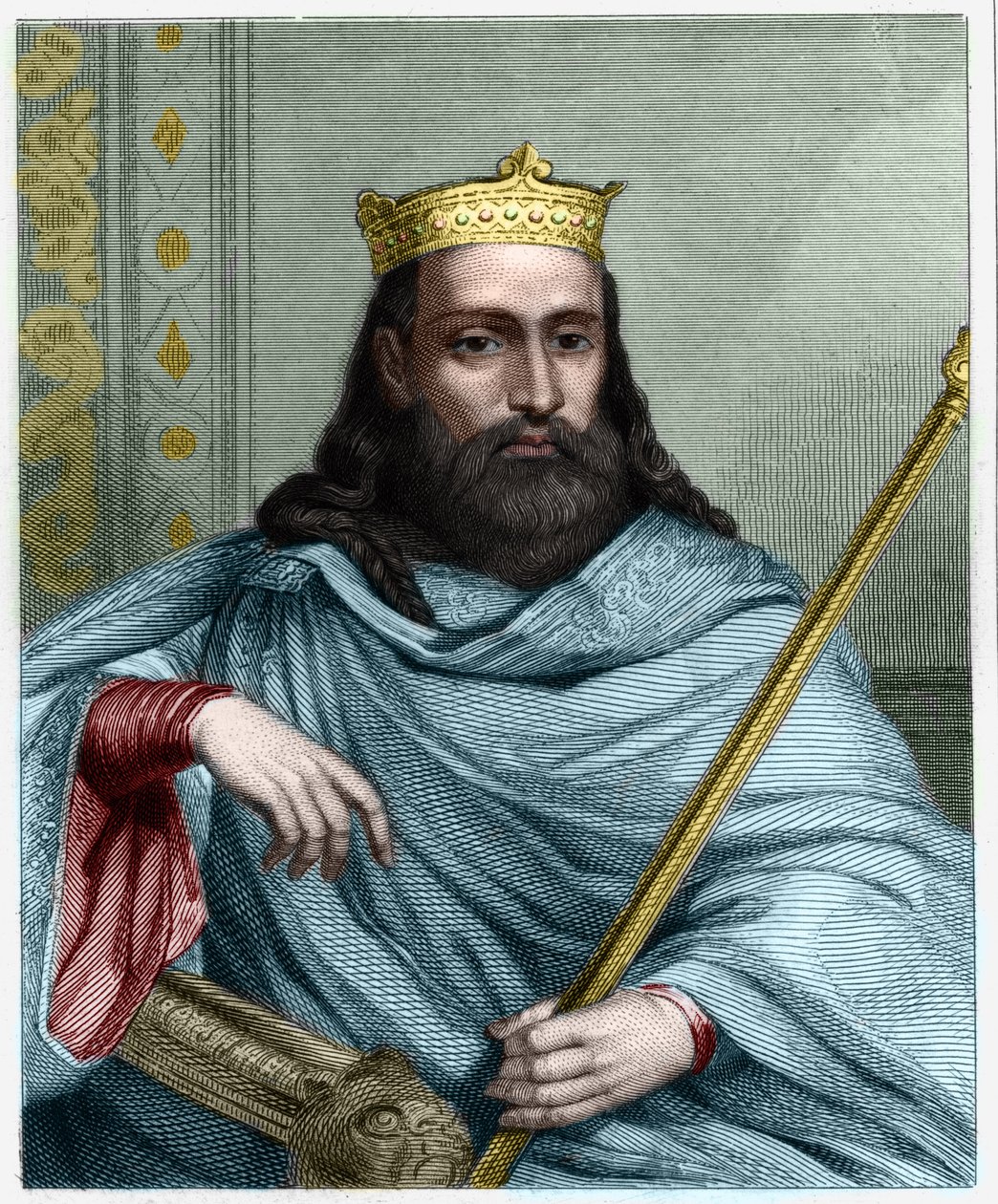 Retrato de Clotaire (Clothaire) I (497 - 561), Rei da Neustria e Rei dos Francos - em "Histoire des Francais" de Lavallee, gravura, sd. de Unknown artist