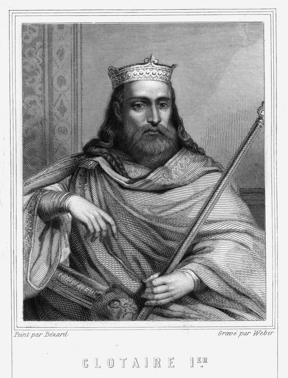 Retrato de Clotaire (Clothaire) I (497 - 561), Rei de Neustria e Rei dos Francos - em "Histoire des Français" de Lavallée, gravura, sd. de Unknown artist