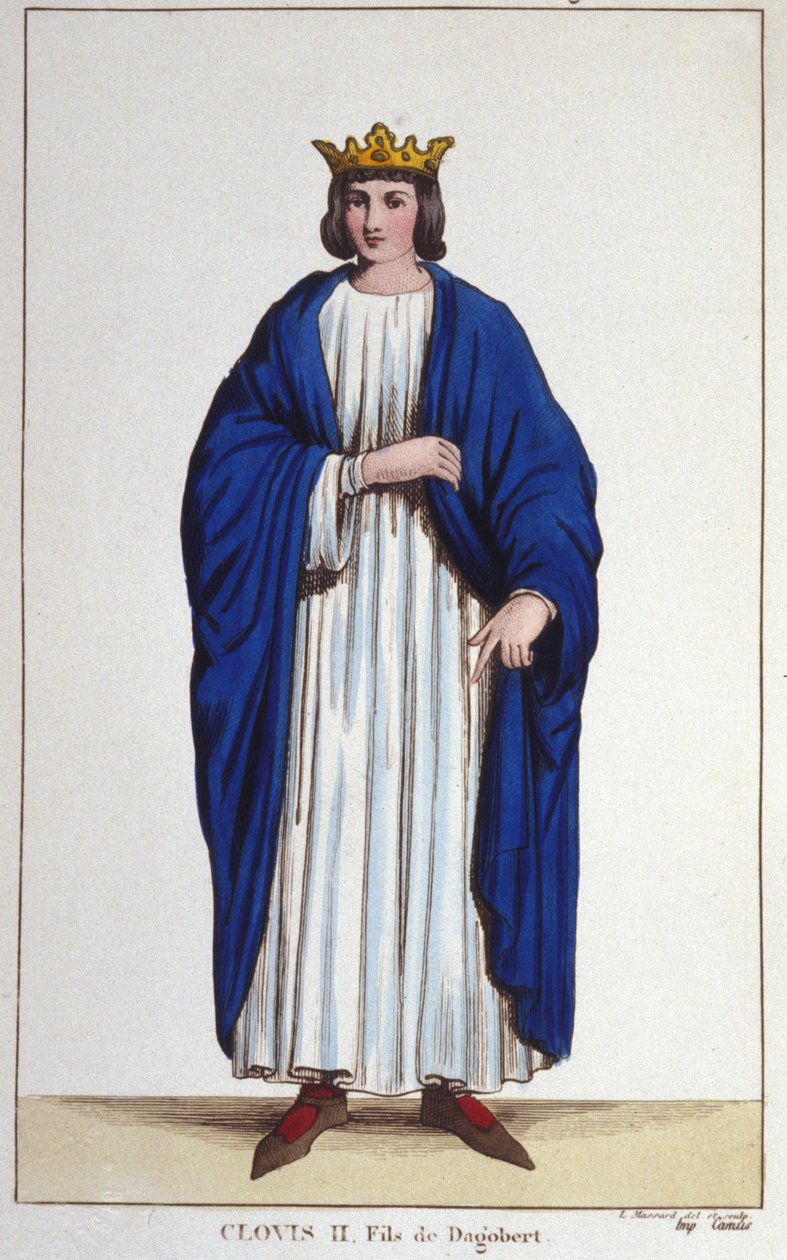 Retrato de Clóvis II (? - 657), gravura do Rei de Neustria, Borgonha e Austrasia a partir de 1830 de Unknown artist