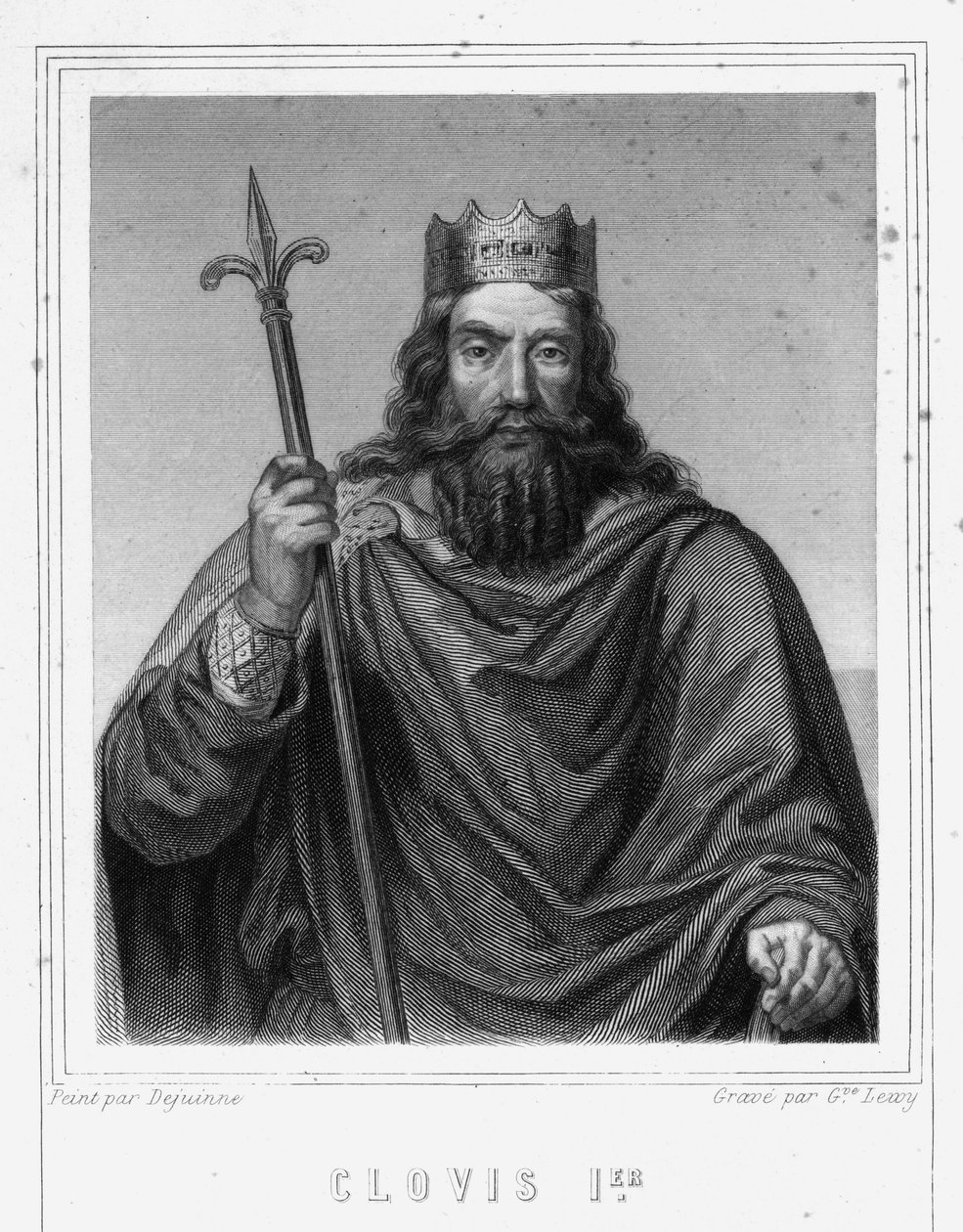 Retrato de Clóvis I (v. 466 - 511), Rei dos Francos - em "Histoire des Français" de Lavallée, gravura, sd. de Unknown artist