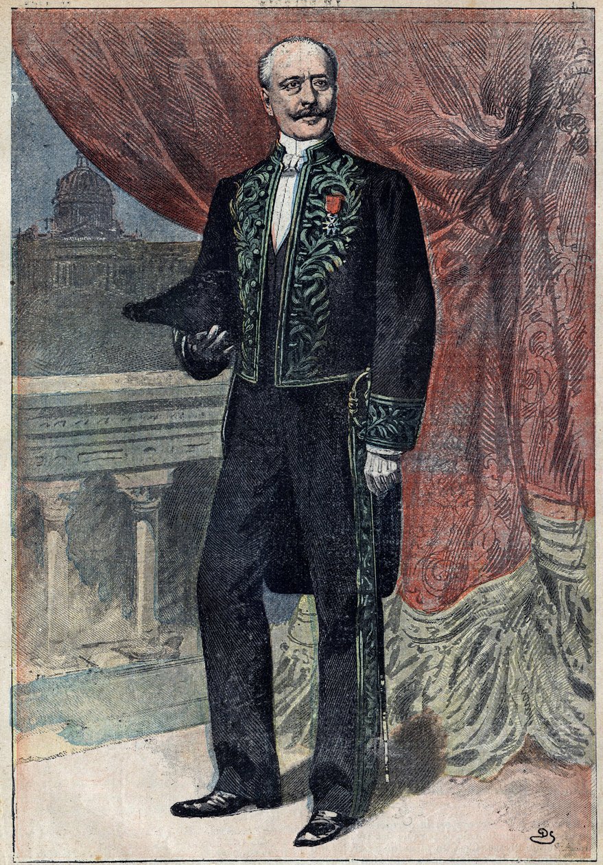 Retrato do Conde Albert de Mun (1841-1914), político, ensaísta e militar francês, quando ingressou na Academia Francaise em 10 de março de 1898. Ilustração em "Le Pelerin" de 20 de março de 1898 de Unknown artist