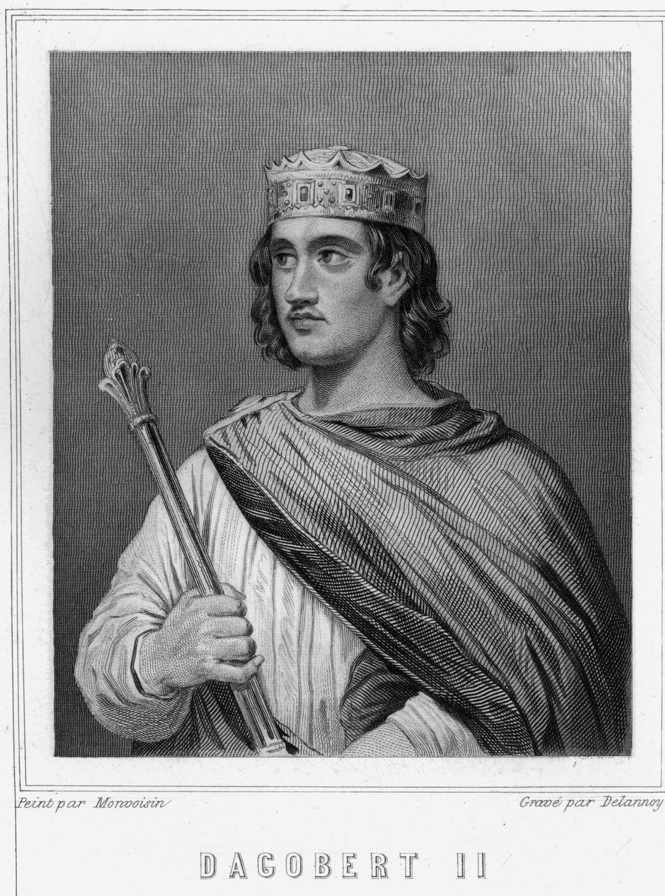 Retrato de Dagobert II ( -), Rei da Austrásia - em “” História dos Franceses ”” de Lavallée, gravura, sd. de Unknown artist