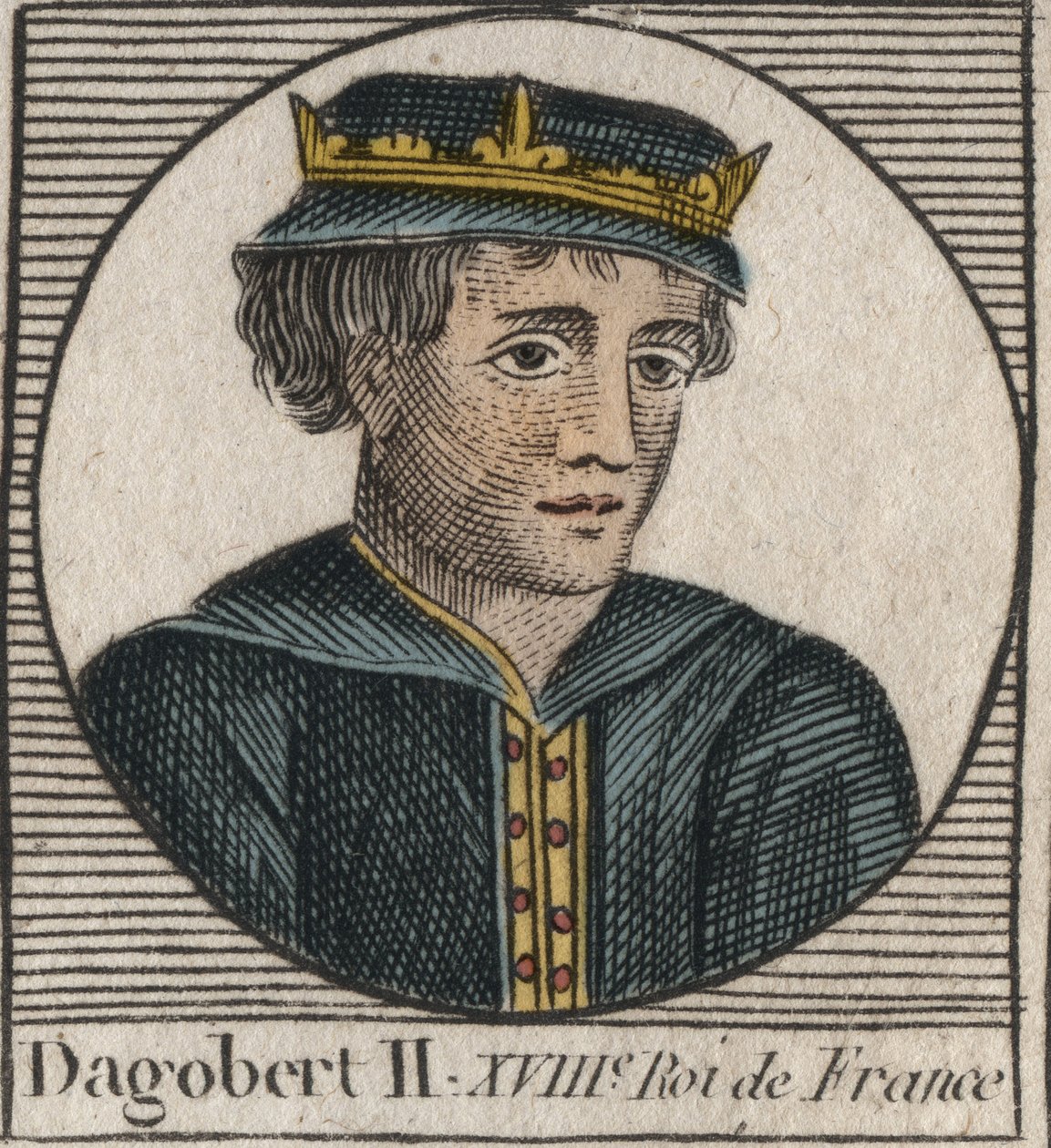 Retrato de Dagobert II, Rei dos Francos de 711 a 716 - Dagobert II (676-679), Rei da Austrália - gravura de "Instruction sur l