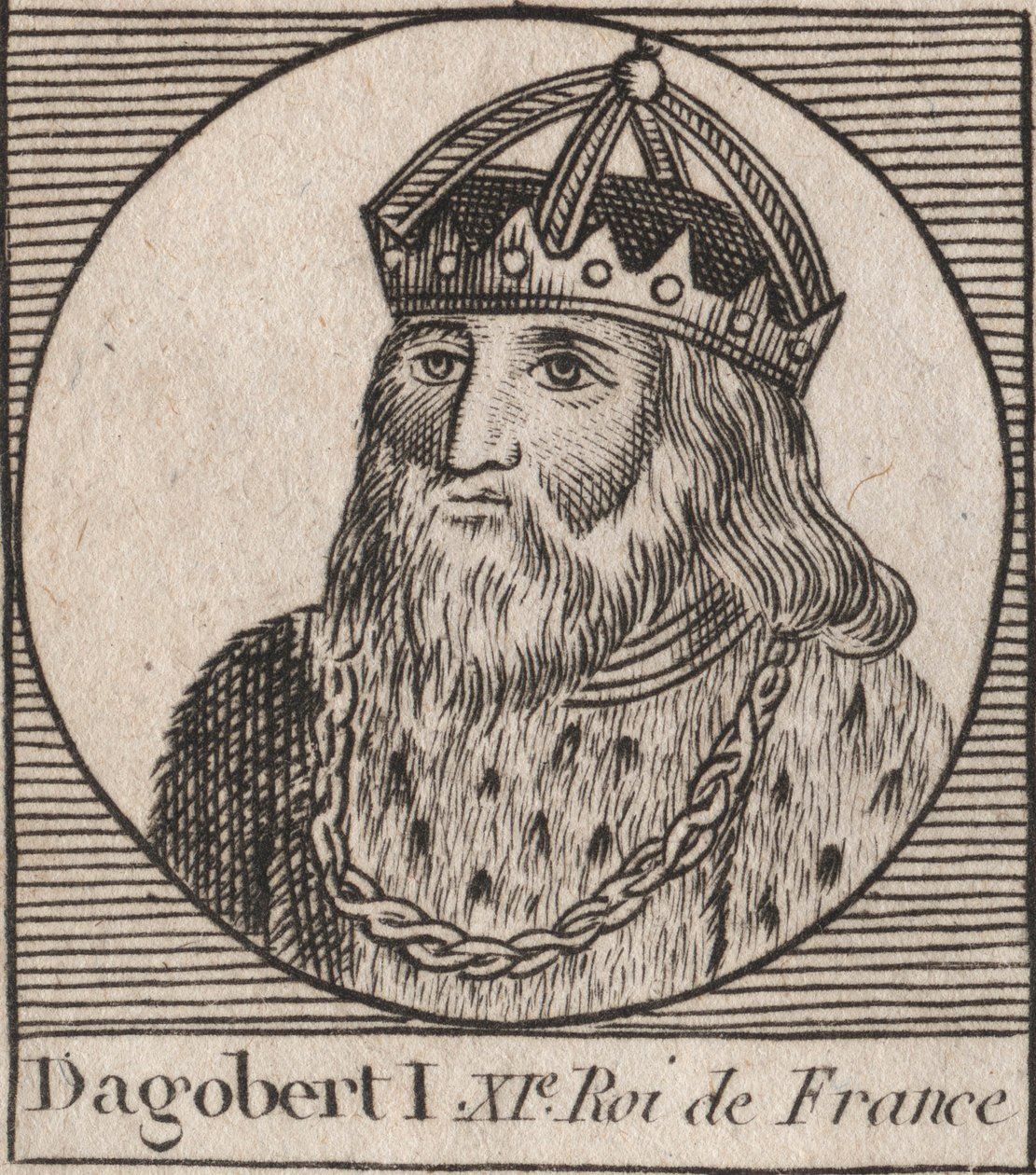 Retrato de Dagobert, Rei dos Francos de 628 a 638 - Dagobert (605-39) Rei dos Francos - gravura de "Instruction sur l