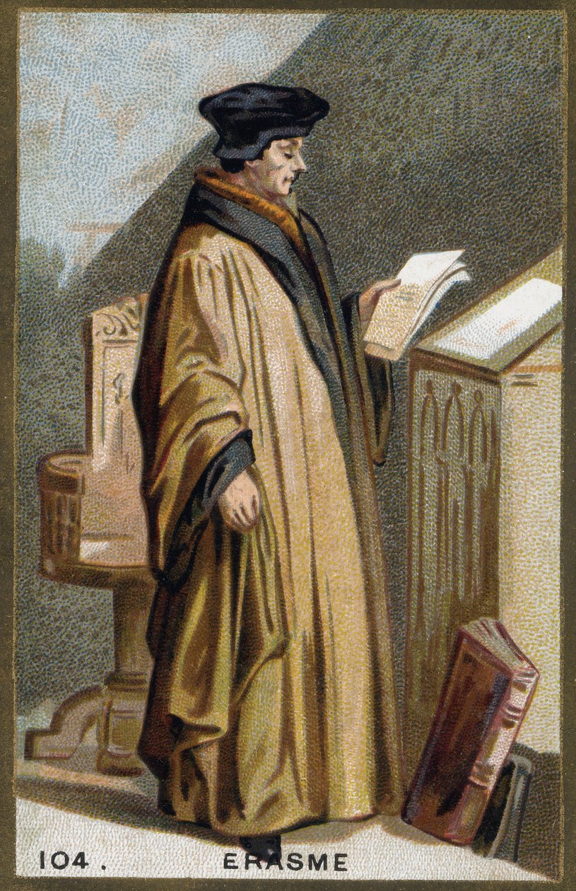 Retrato de Didier Erasme (1469-1536), humanista holandês. Cromolitografia do século XIX. de Unknown artist