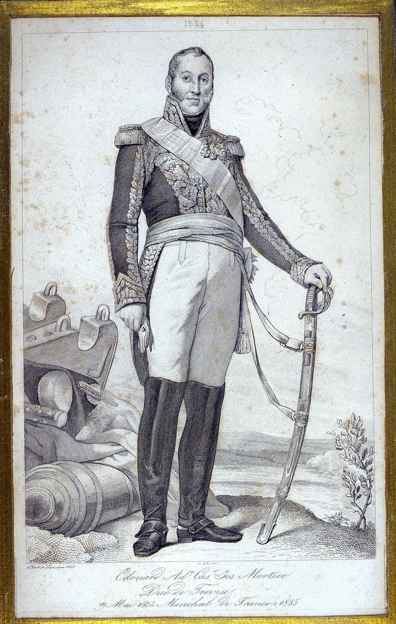 Retrato de Edouard Adolphe Casimir Joseph Mortier, Duque de Trevise (1768-1835), Marechal da França. Gravura do século XIX. de Unknown artist