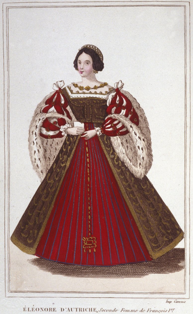 Retrato de Eleonore dos Habsburgos (ou Áustria) (1498-1558). Arquiduquesa da Áustria, Rainha de Portugal e depois Rainha de França, segunda esposa de François I. gravura de 1830 de Unknown artist