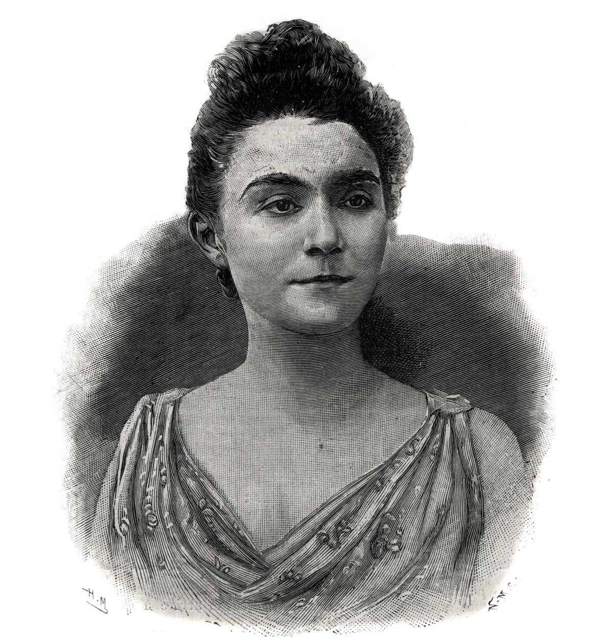 Retrato de Emma Laure Esther Guilbert, dit Yvette Guilbert (1865-1944) Cantora francesa do café-concerto - Gravura de 1892 de Unknown artist