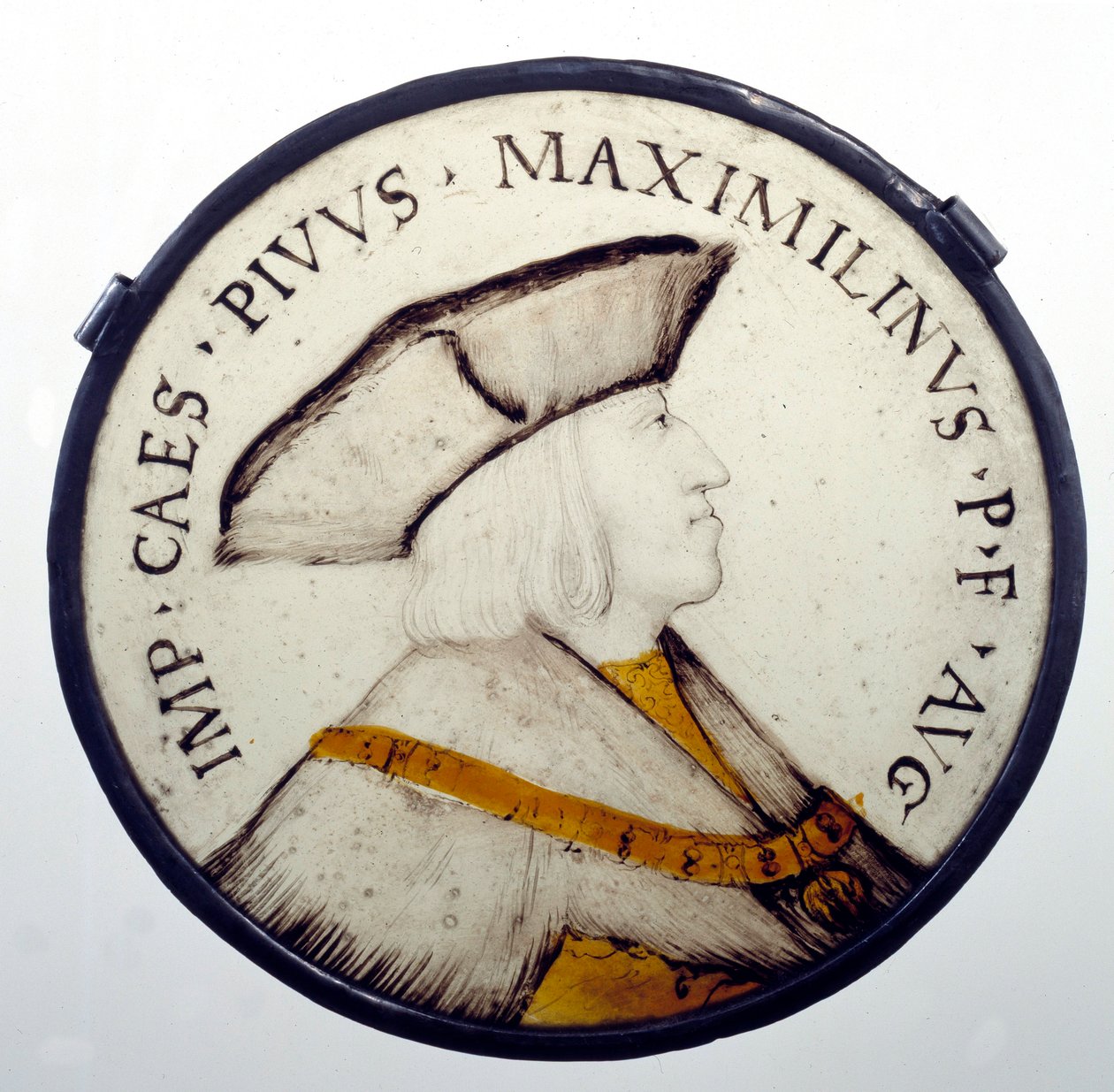 Retrato do Imperador Maximiliano I dos Habsburgos (1459-1519). Vidro manchado do século XVI. Paris, Museu da Legião d