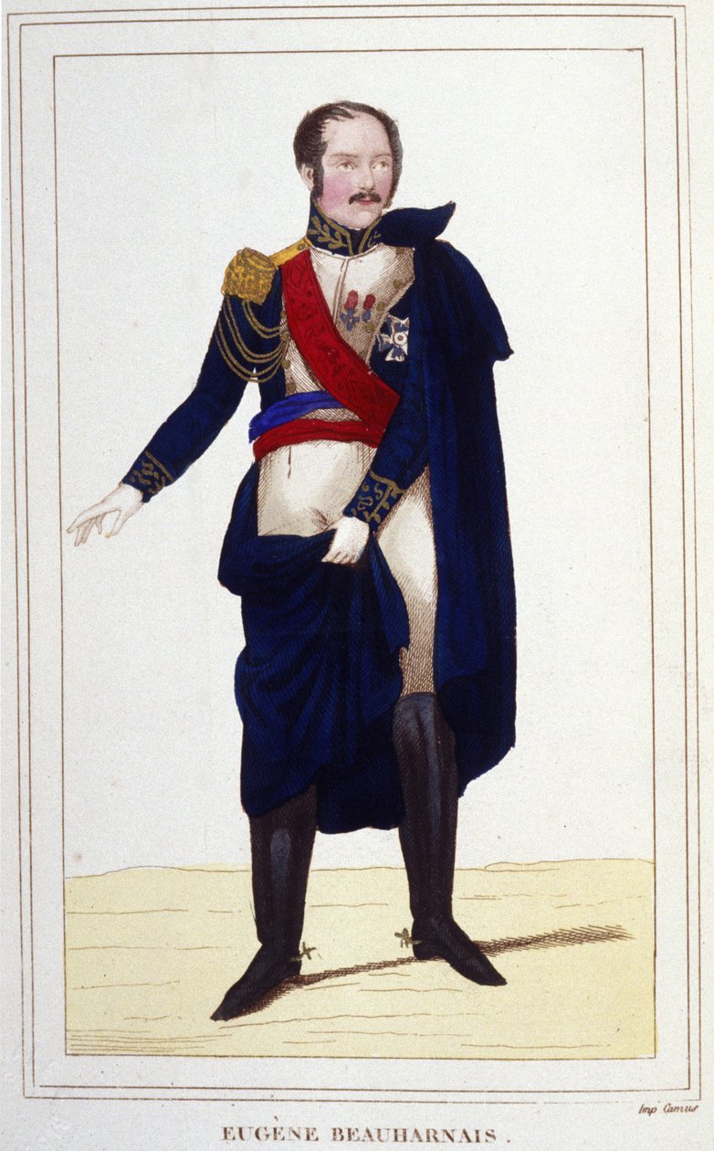 Retrato de Eugene Rose de Beauharnais disse o príncipe Eugene (1781-1824), general, príncipe e vice-rei da Itália. Gravura de 1830 de Unknown artist