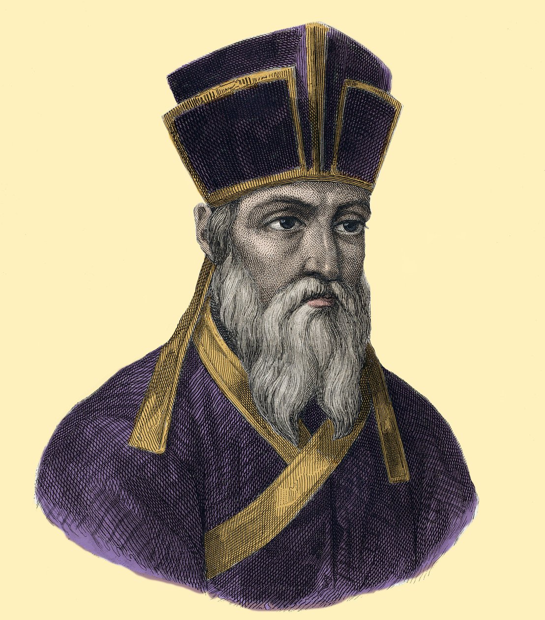 Retrato do Padre Matteo Ricci (1552-1610), jesuíta italiano, fundador da Missão Católica na China" Gravura do século XIX de Unknown artist