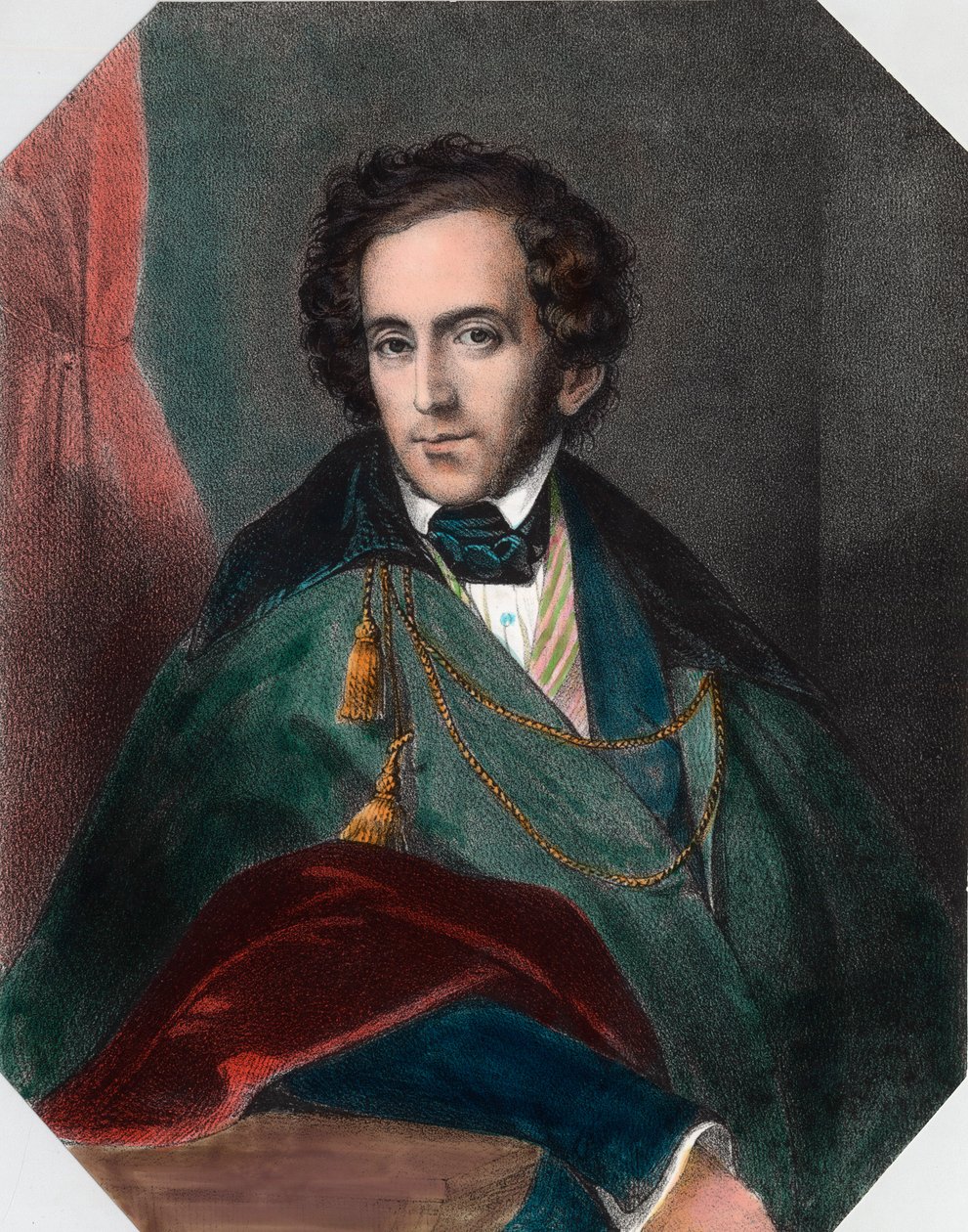 Retrato de Felix Mendelssohn (1809 - 1847), maestro e compositor alemão. Gravura do século XIX. Coleção particular. de Unknown artist