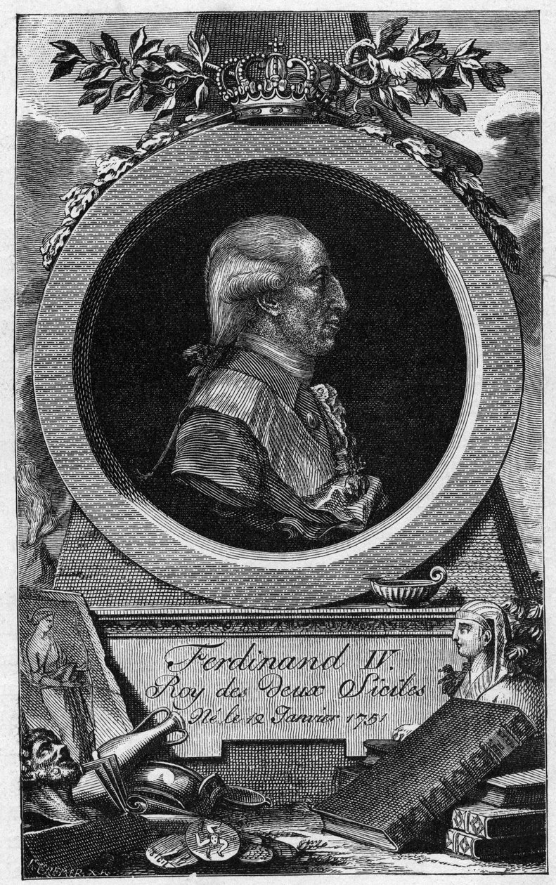 Retrato de Fernando I das Duas Sicílias (ou Fernando IV de Nápoles) (1751-1825) - gravura do século XIX de Unknown artist