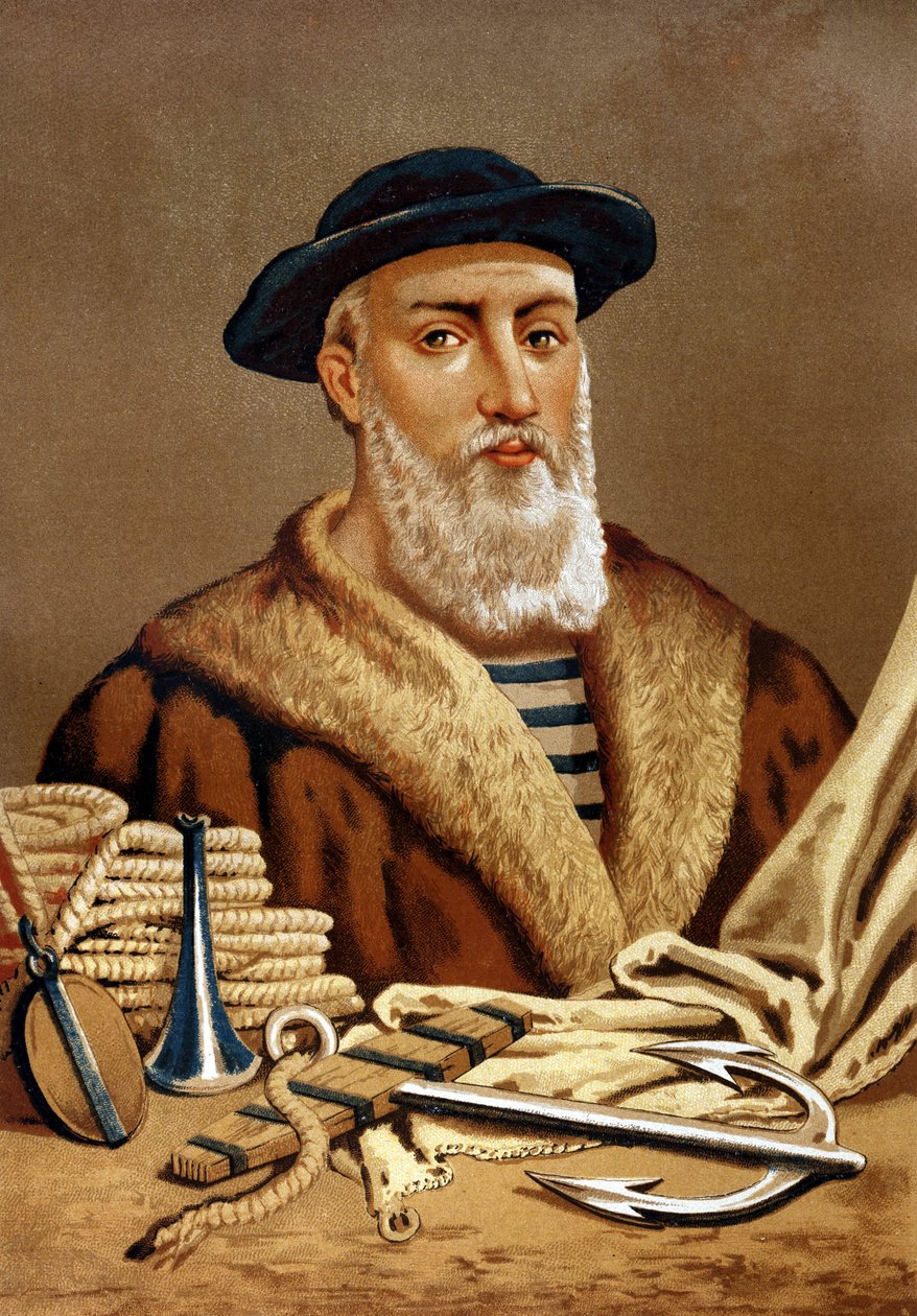 Retrato de Fernand de Magalhães. em português Fernand de Magalhães navegador português (1480 a 1521). depois de hombres y Mujeres celebres. Barcelona 1877. de Unknown artist