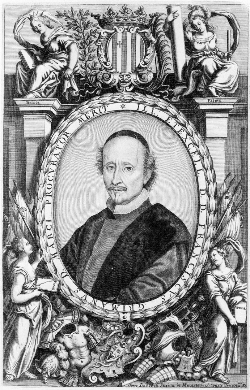 Retrato de Francesco Grimani, eclesiástico veneziano do século XVI. Ele foi bispo e patriarca de Veneza. Gravura de Unknown artist