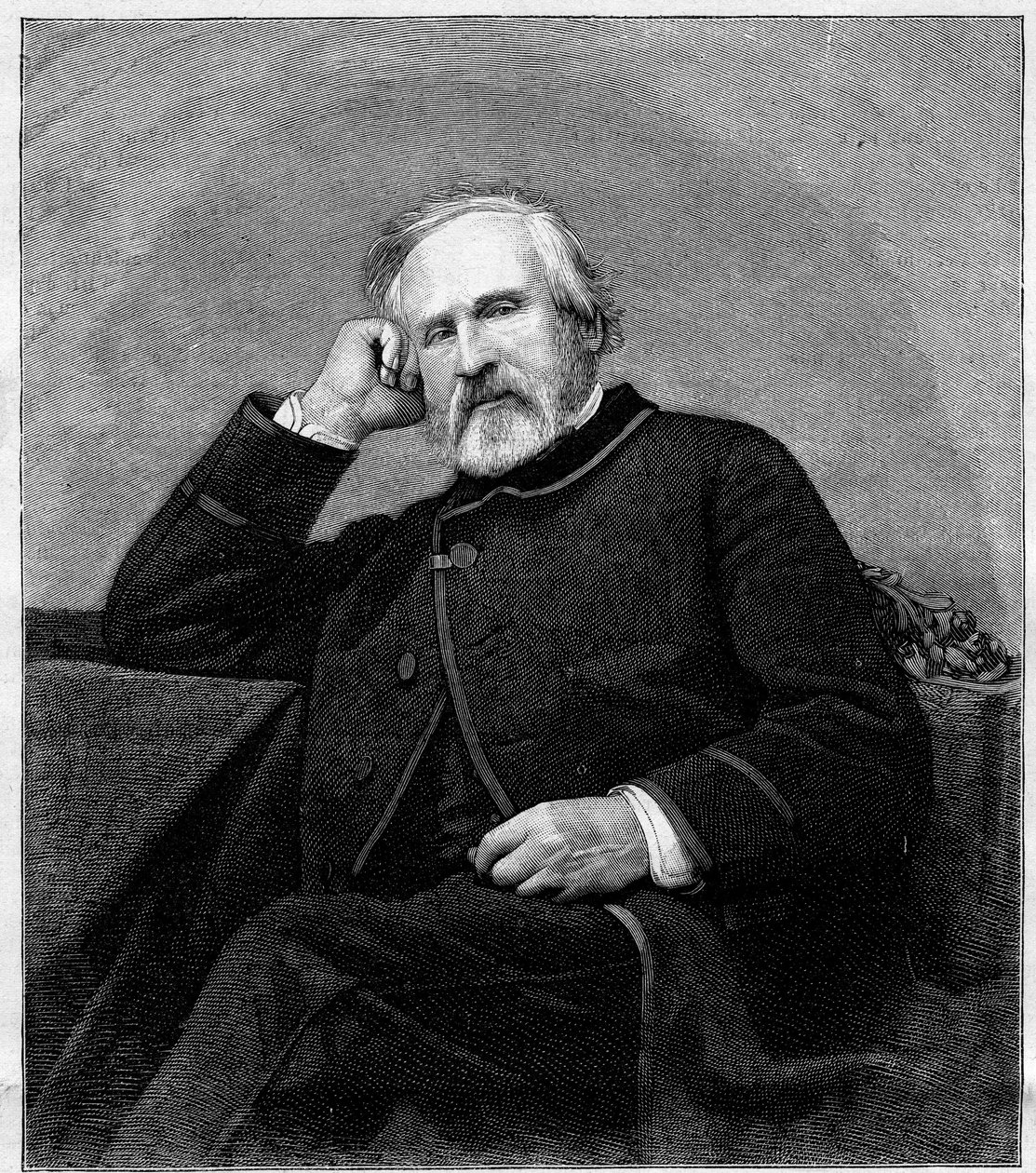 Retrato de François Auguste Biard (1798-1882), pintor francês. Gravura em "Le Monde Illustré" n°1318 de 1 de Julho de 1882. de Unknown artist