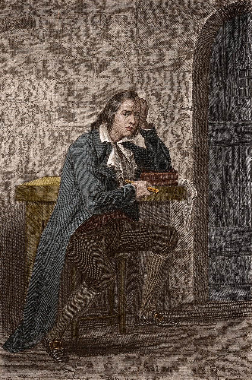 Retrato de François Babeuf dit Gracchus (1760-1797), revolucionário francês, esfaqueando-se - Gravura anónima de Unknown artist