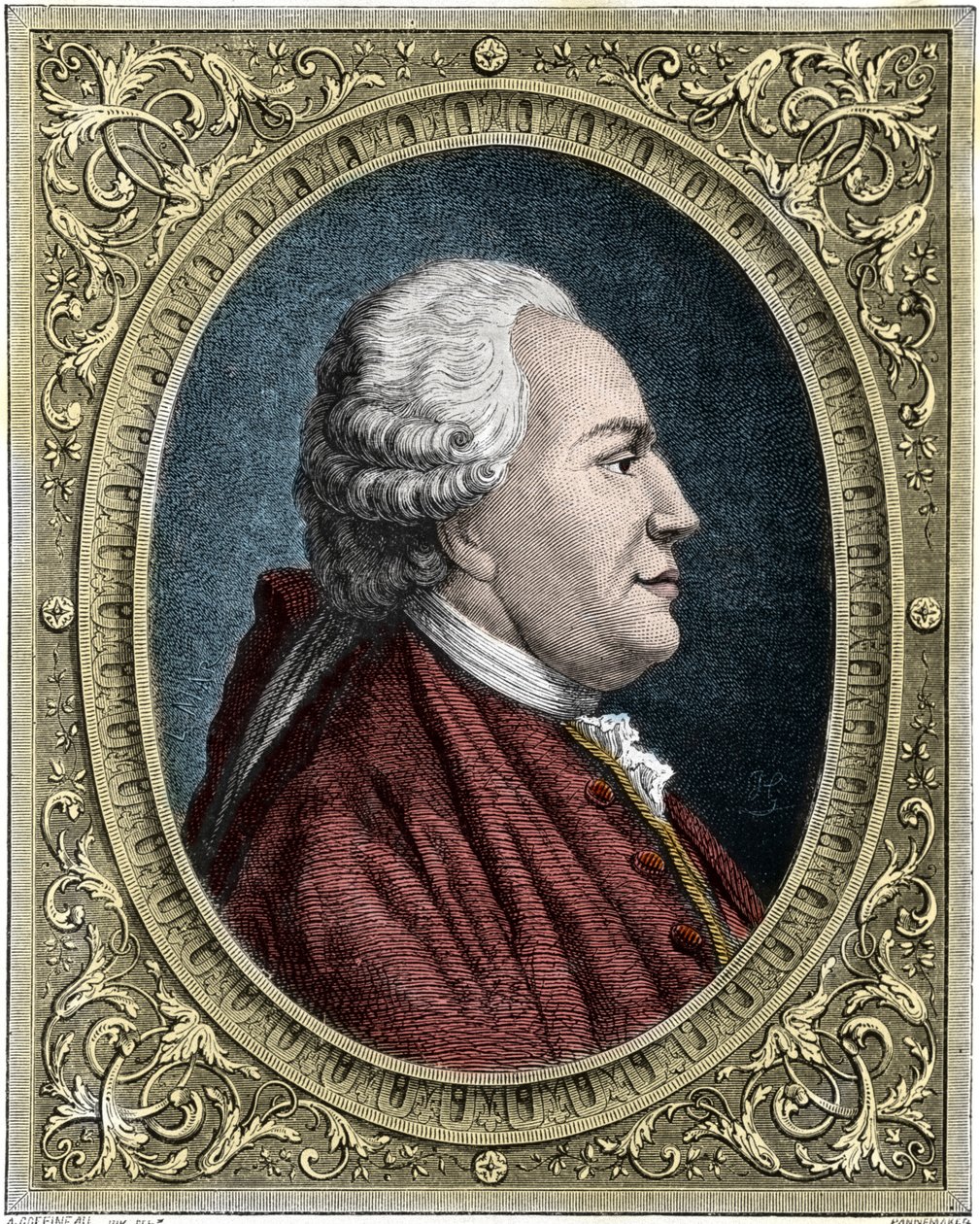 Retrato de Franz-Anton Mesmer (1734-1815) (Frederic Antoine Mesmer - Franz Anton Mesmer) Médico alemão, fundador da teoria do magnetismo animal (mesmerismo). Gravura a cores do século XIX. de Unknown artist