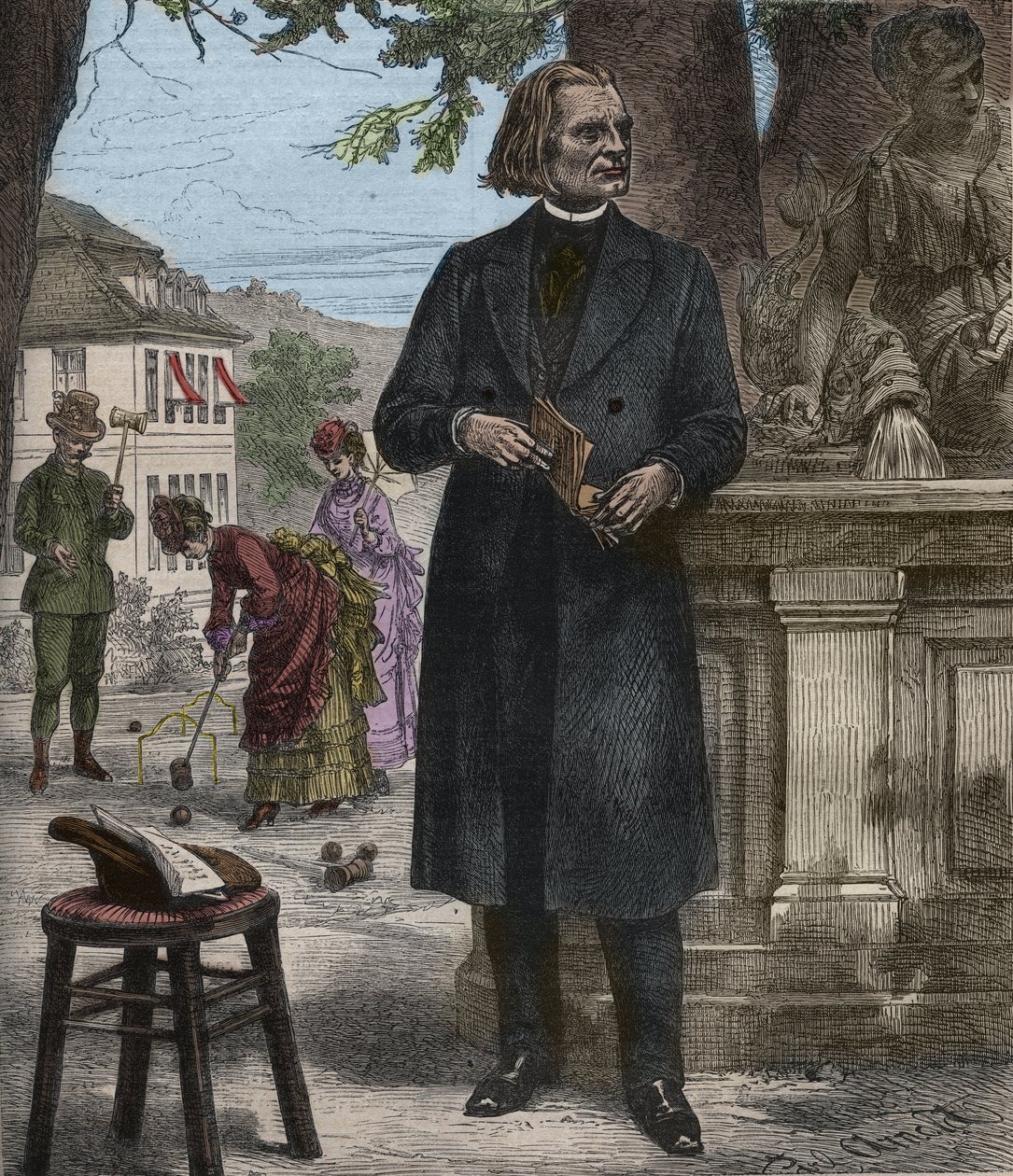 Retrato de Franz Liszt (1811-1886), compositor, pianista e maestro húngaro (Franz Liszt, compositor, pianista e maestro húngaro) gravada no ilustre jornal semanal "Música Popular" - 1882 de Unknown artist